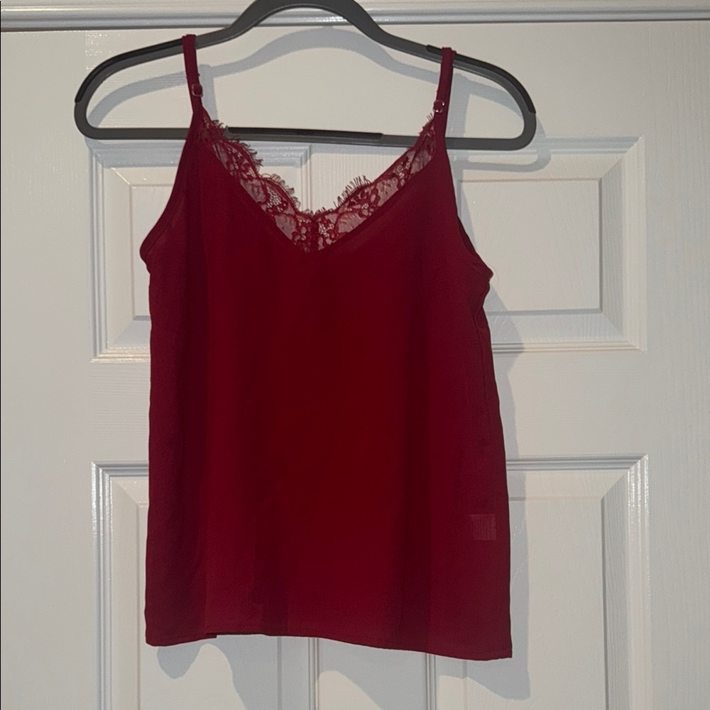 Elegant Red Lace Trim Cami Top